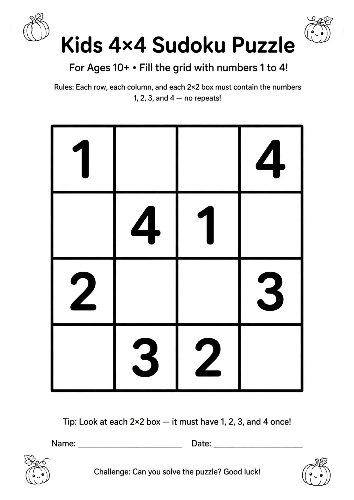 Halloween Sudoku for Kids (4x4)