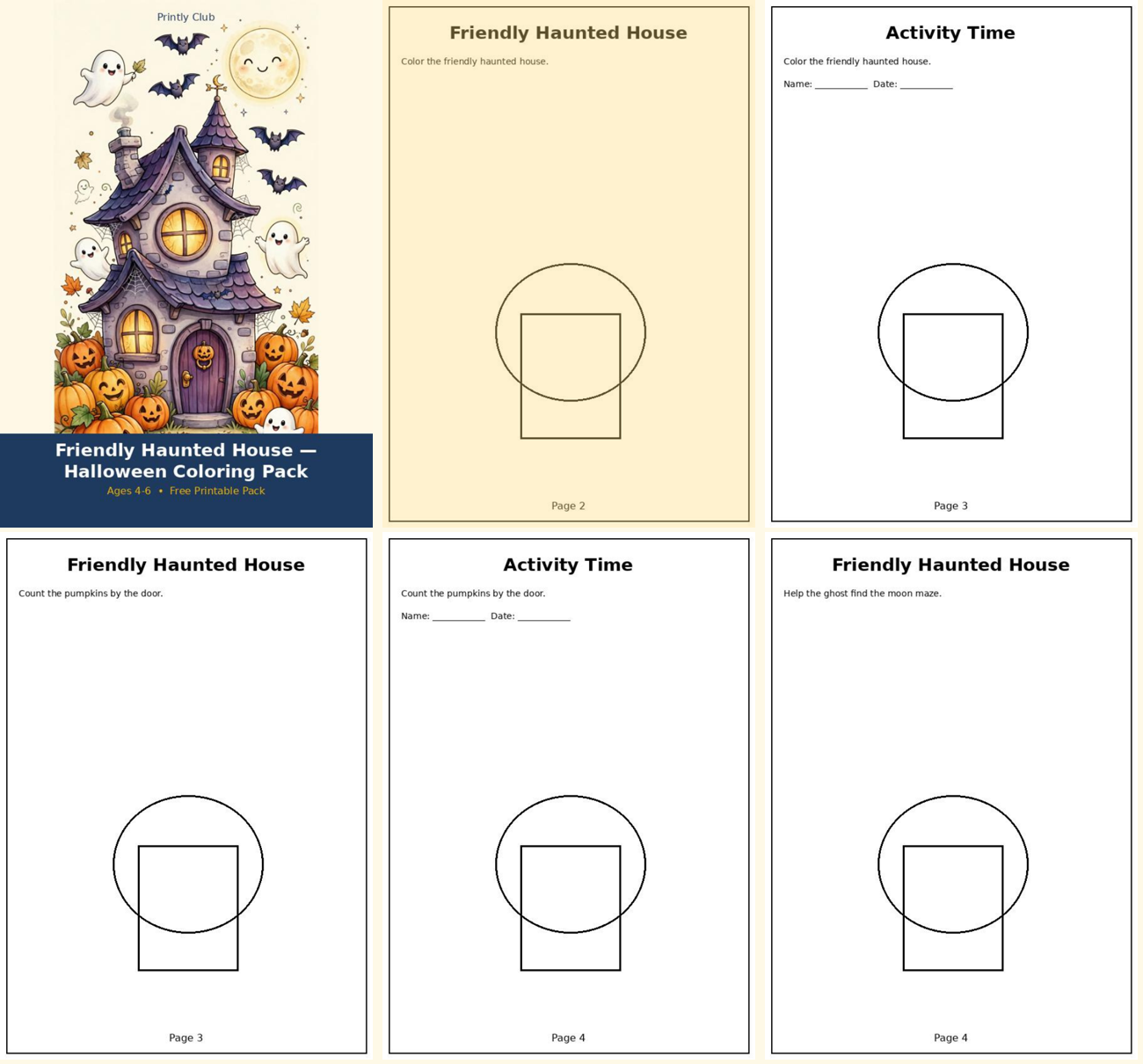 Friendly Haunted House — Halloween Coloring Pack — Free Printable Pack