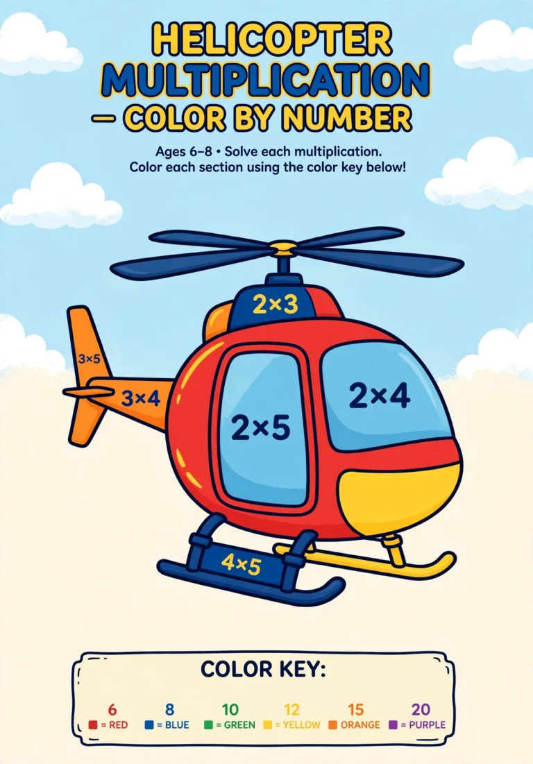 Helicopter Multiplication Color by Number — Free Printable