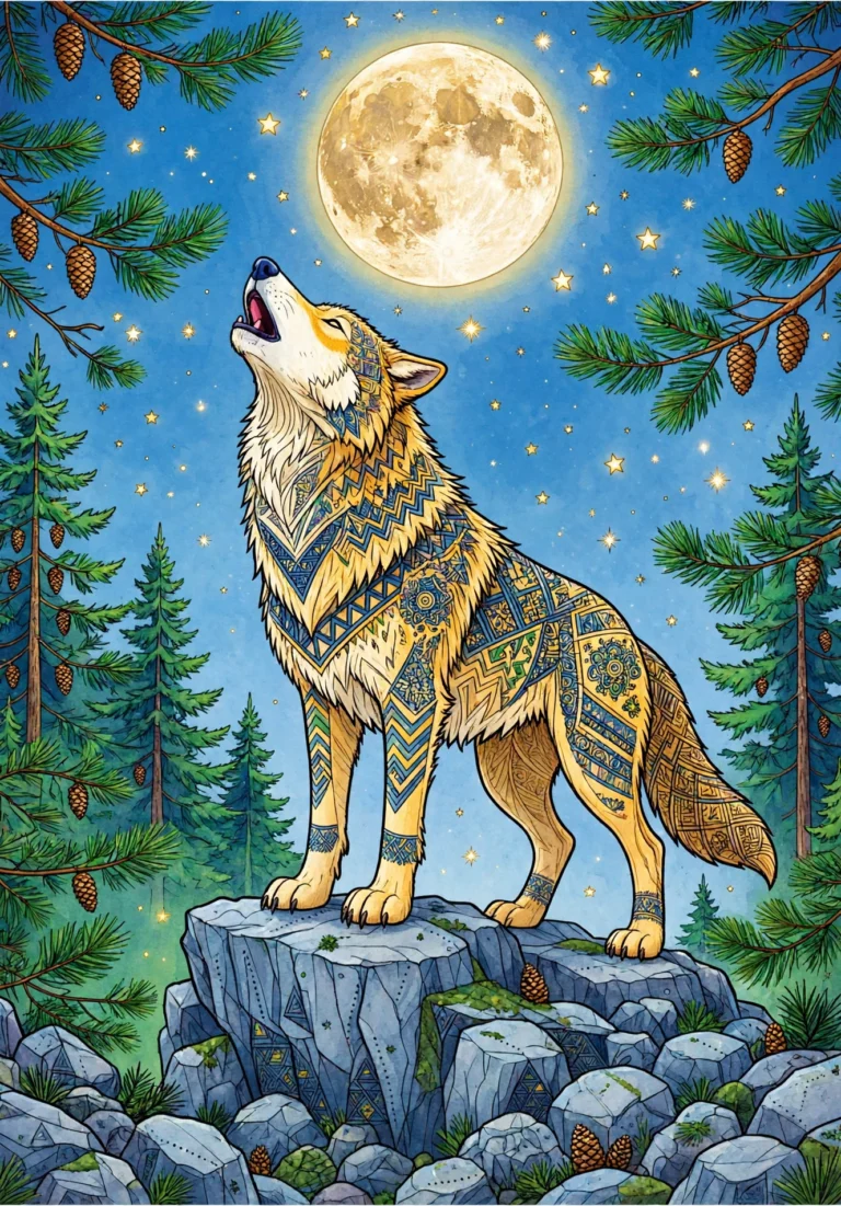 Howling Wolf Detailed Coloring Page — Free Printable