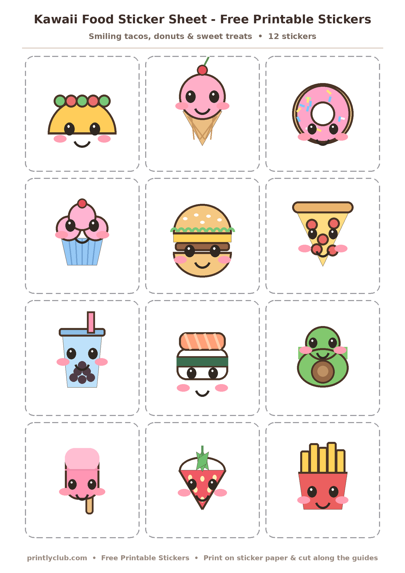Kawaii Food Sticker Sheet - Free Printable Stickers