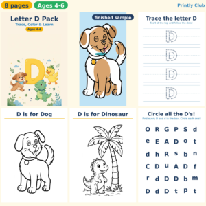 Letter D Pack — Trace, Color & Learn — Free Printable Pack