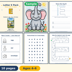 Letter E Pack — Trace, Color & Learn — Free Printable Pack