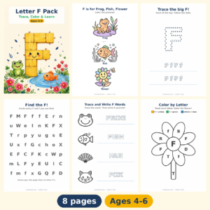 Letter F Pack — Trace, Color & Learn — Free Printable Pack