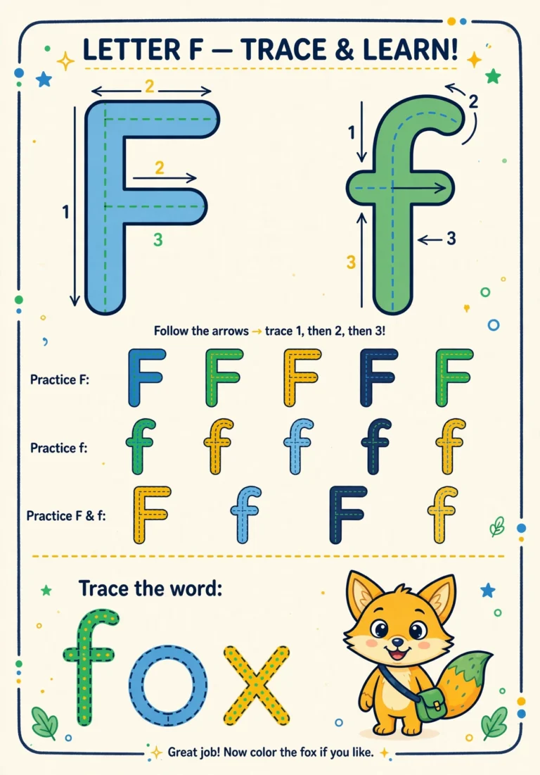 Letter F Tracing Worksheet — Free Printable