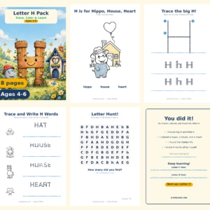 Letter H Pack — Trace, Color & Learn — Free Printable Pack