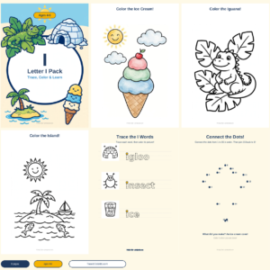 Letter I Pack — Trace, Color & Learn — Free Printable Pack