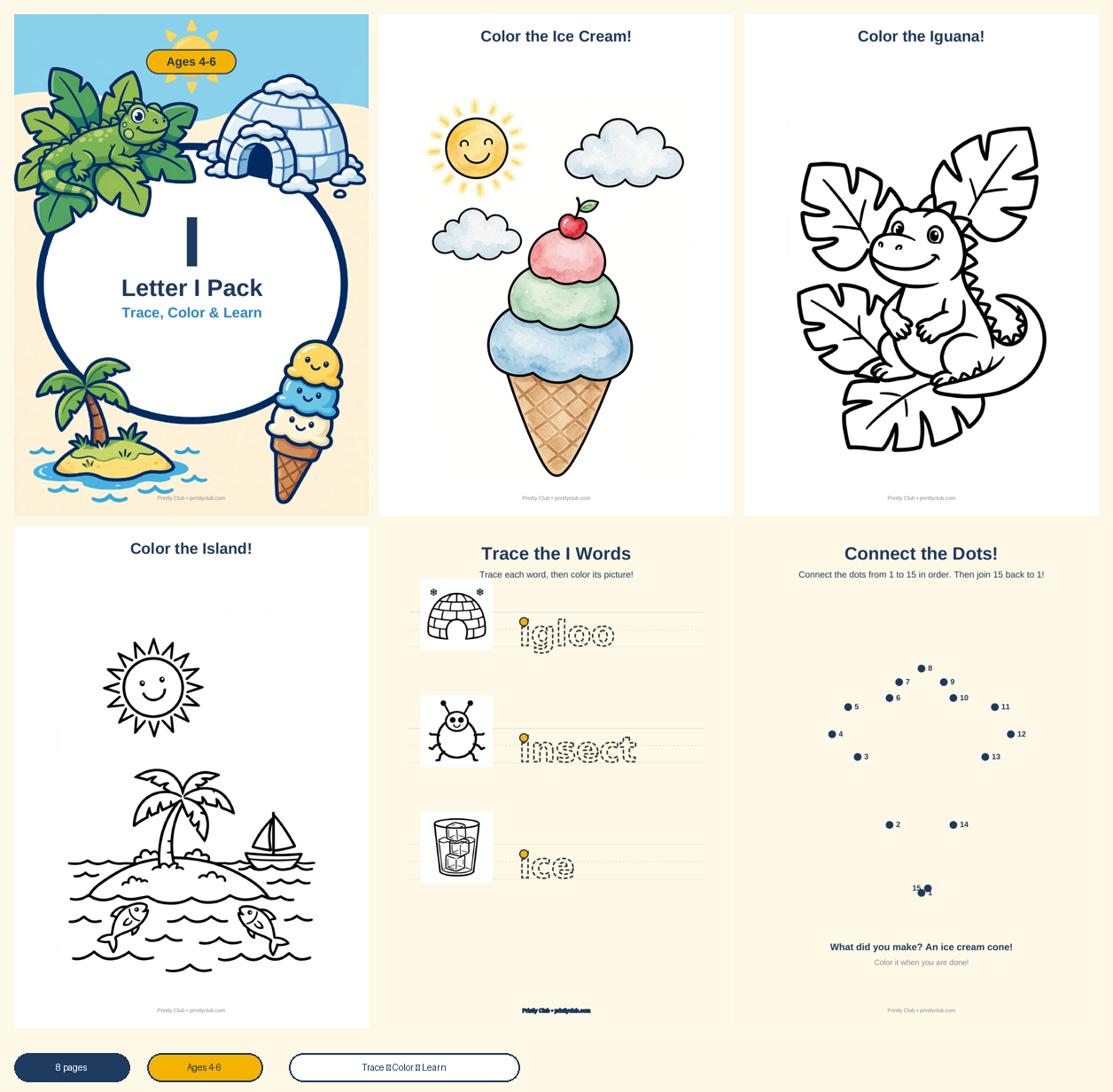 Letter I Pack — Trace, Color & Learn — Free Printable Pack