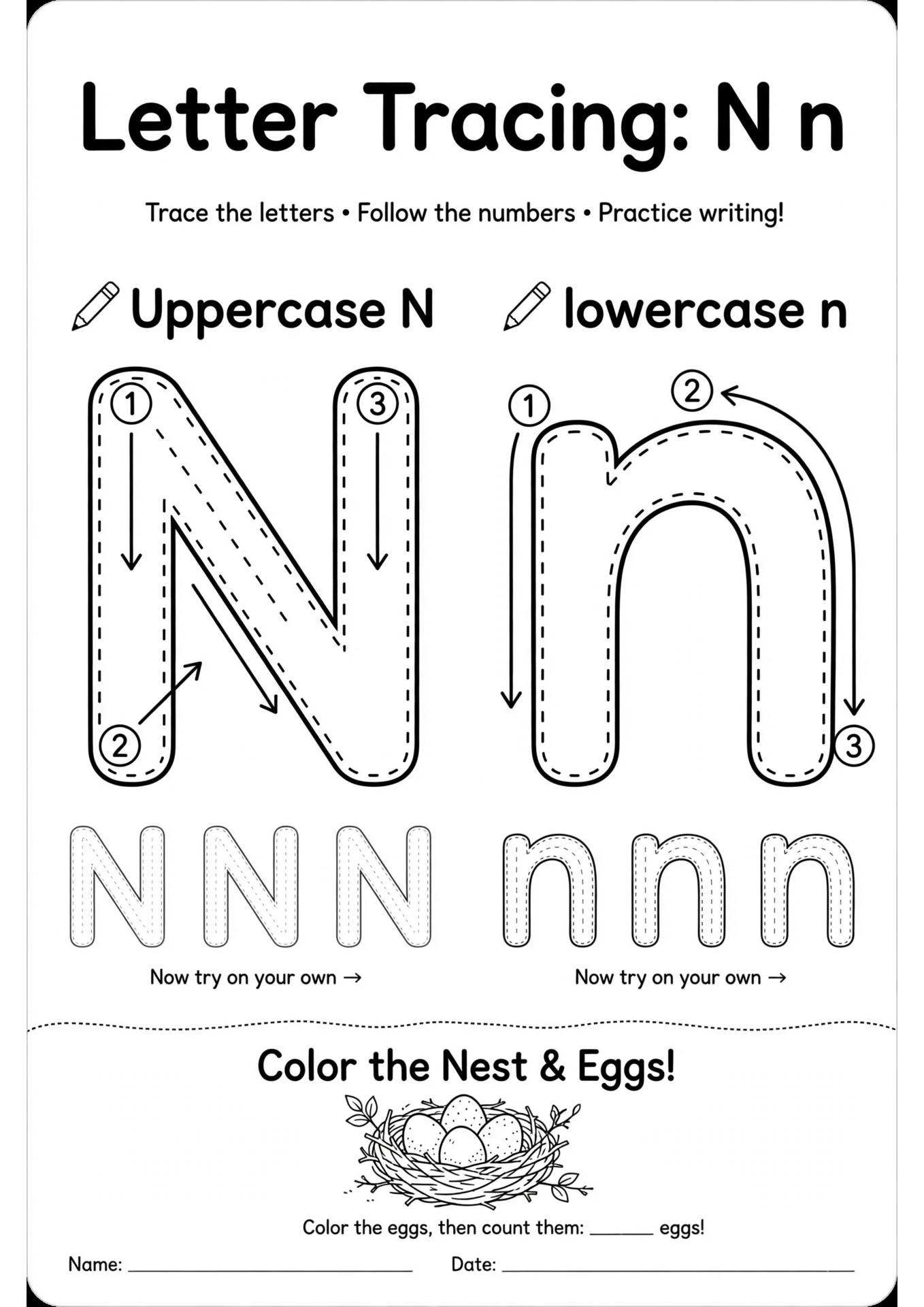 Letter N Tracing Worksheet