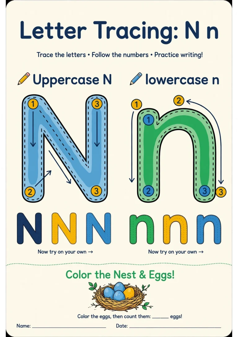 Letter N Tracing Worksheet — Free Printable