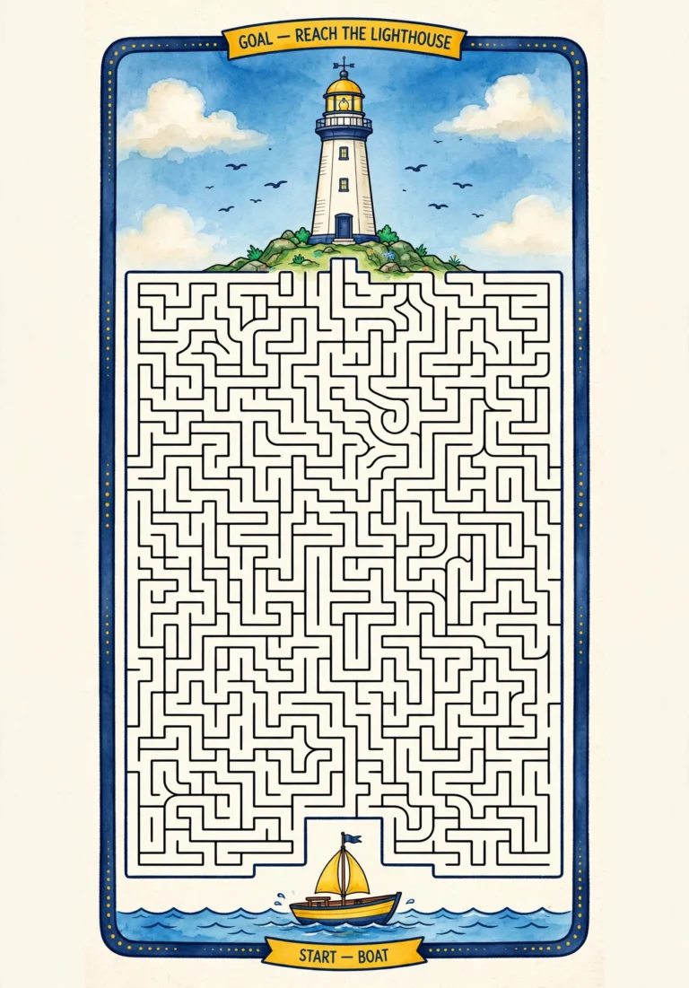 Lighthouse Hard Maze — Free Printable