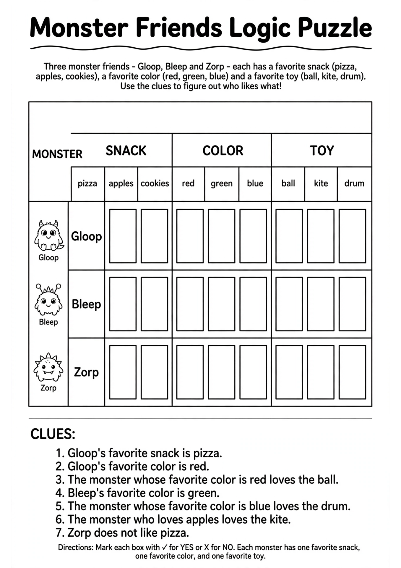 Monster Logic Puzzle
