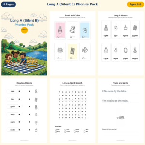 Long A (Silent E) Phonics Pack — Free Printable Pack