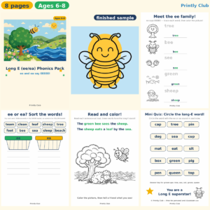 Long E (ee/ea) Phonics Pack — Free Printable Pack