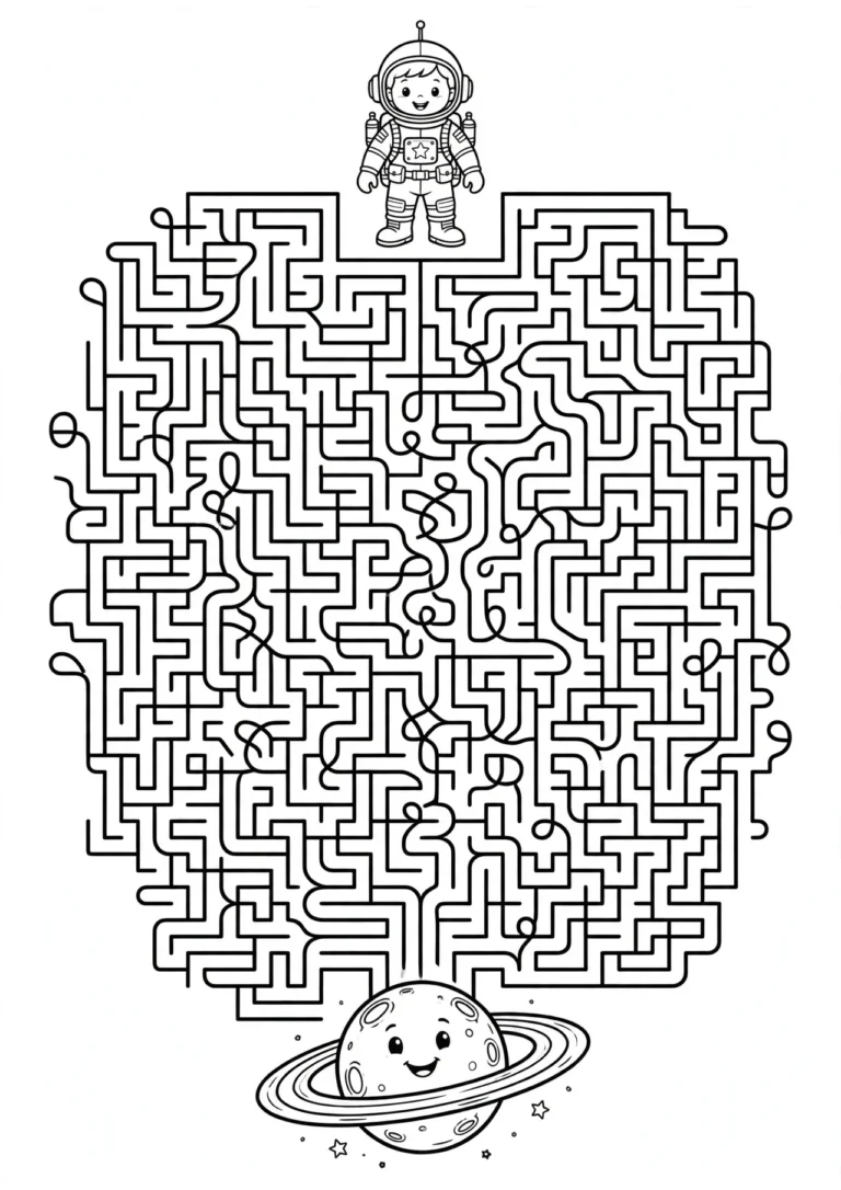 Astronaut Hard Maze — Free Printable