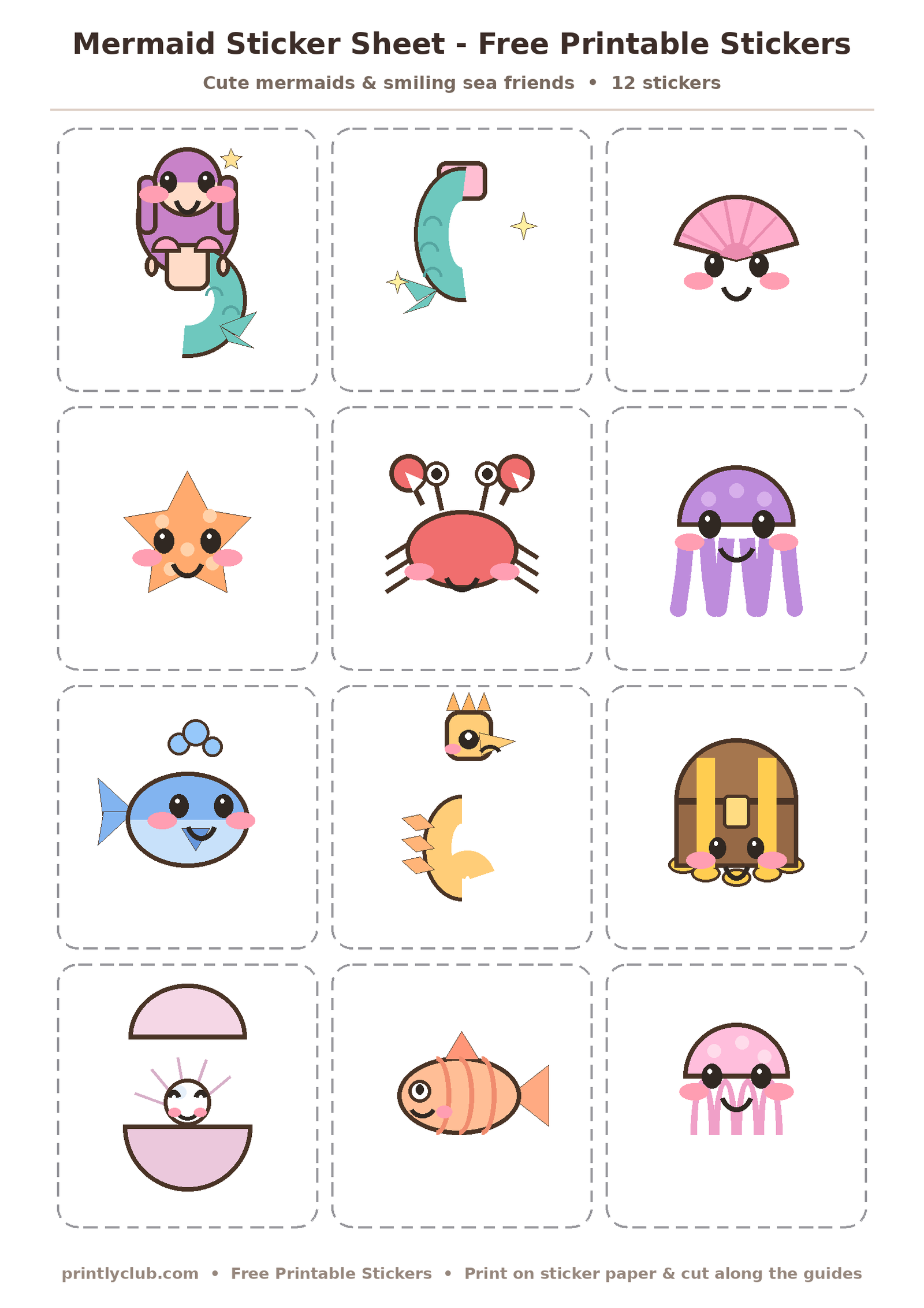 Mermaid Sticker Sheet - Free Printable Stickers