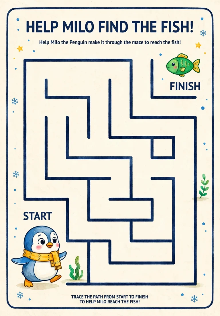 Milo the Penguin Easy Maze — Free Printable