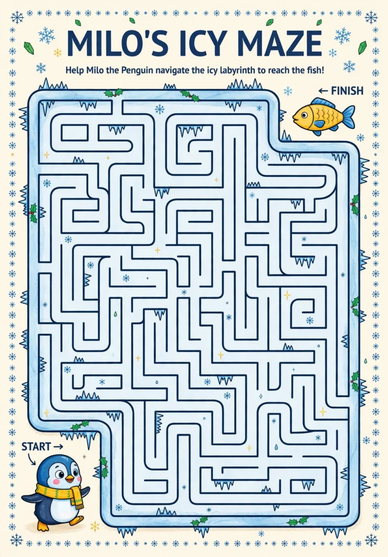 Milo the Penguin Hard Maze — Free Printable
