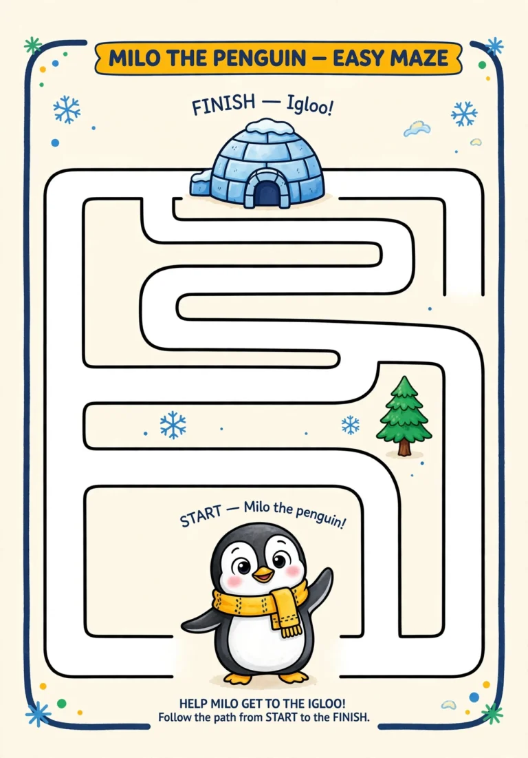 Milo the Penguin Maze — Free Printable