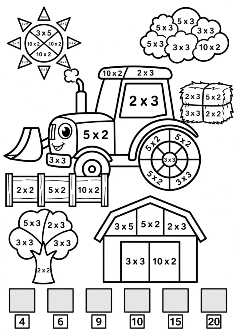Tractor Multiplication Color by Number — Free Printable