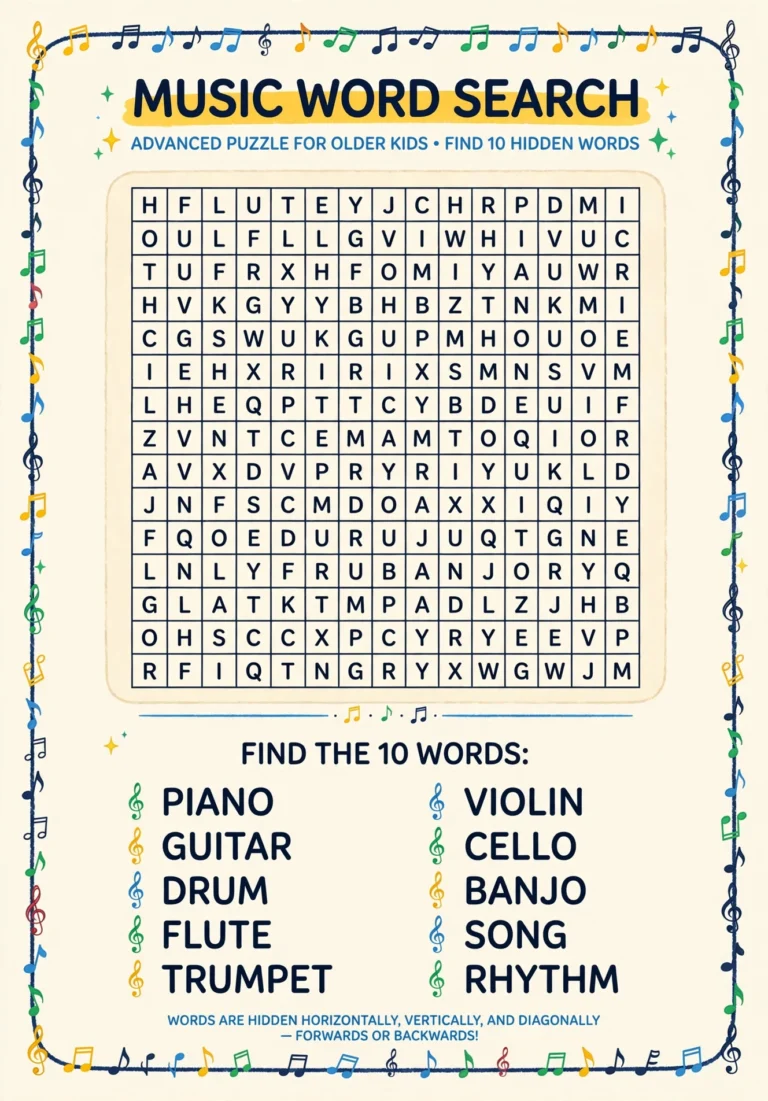 Music Word Search — Free Printable