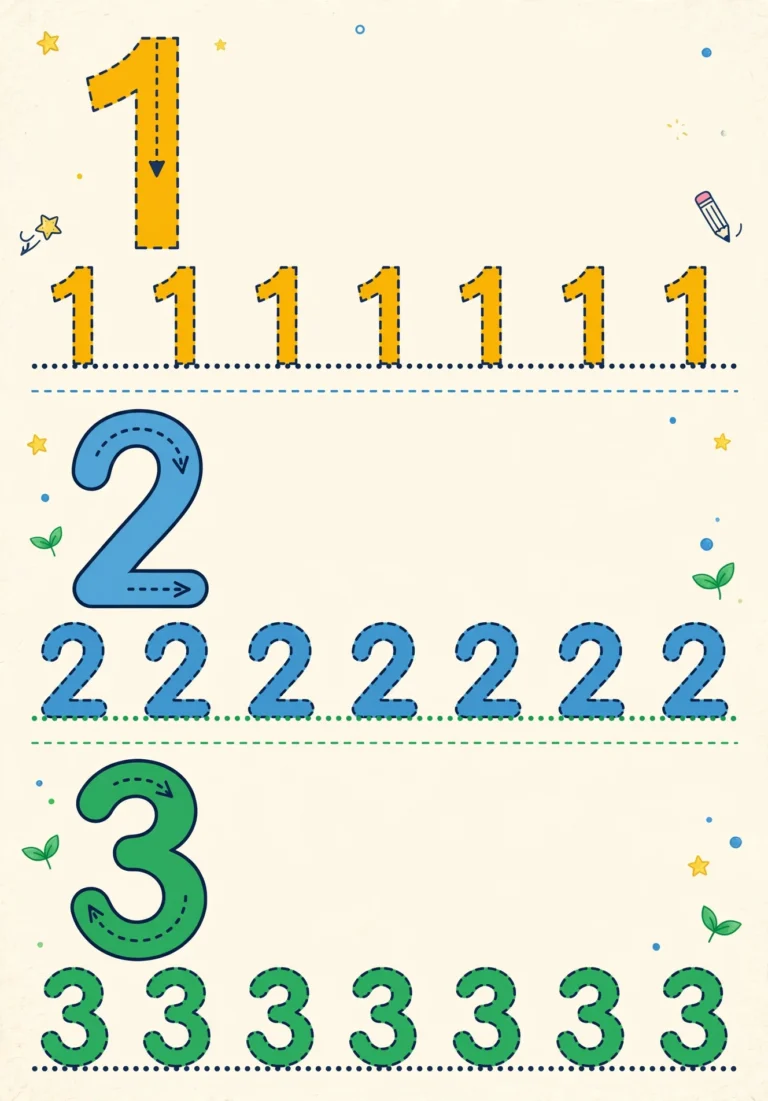 Numbers 1-2-3 Tracing Worksheet — Free Printable