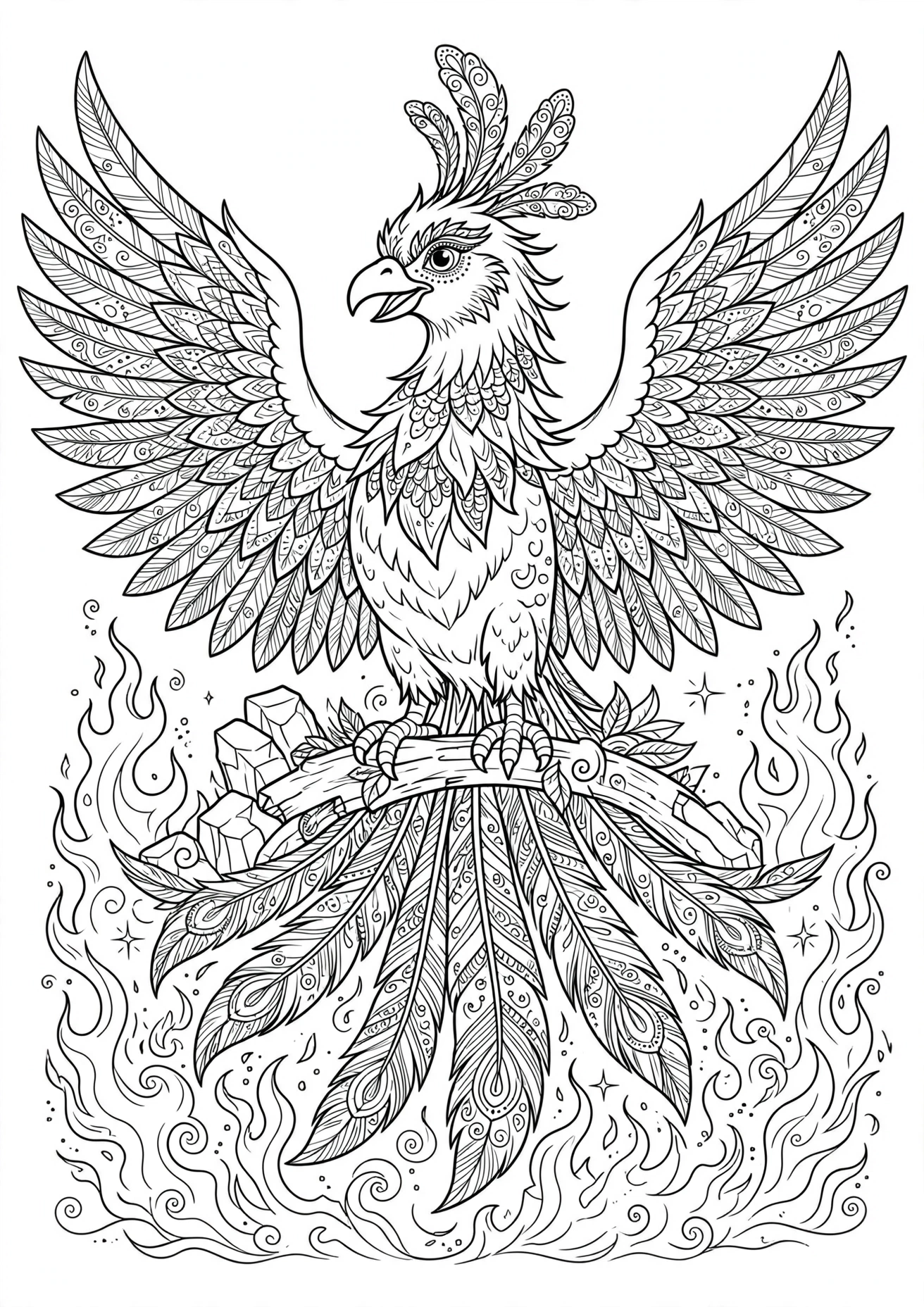 Detailed Phoenix Coloring Page