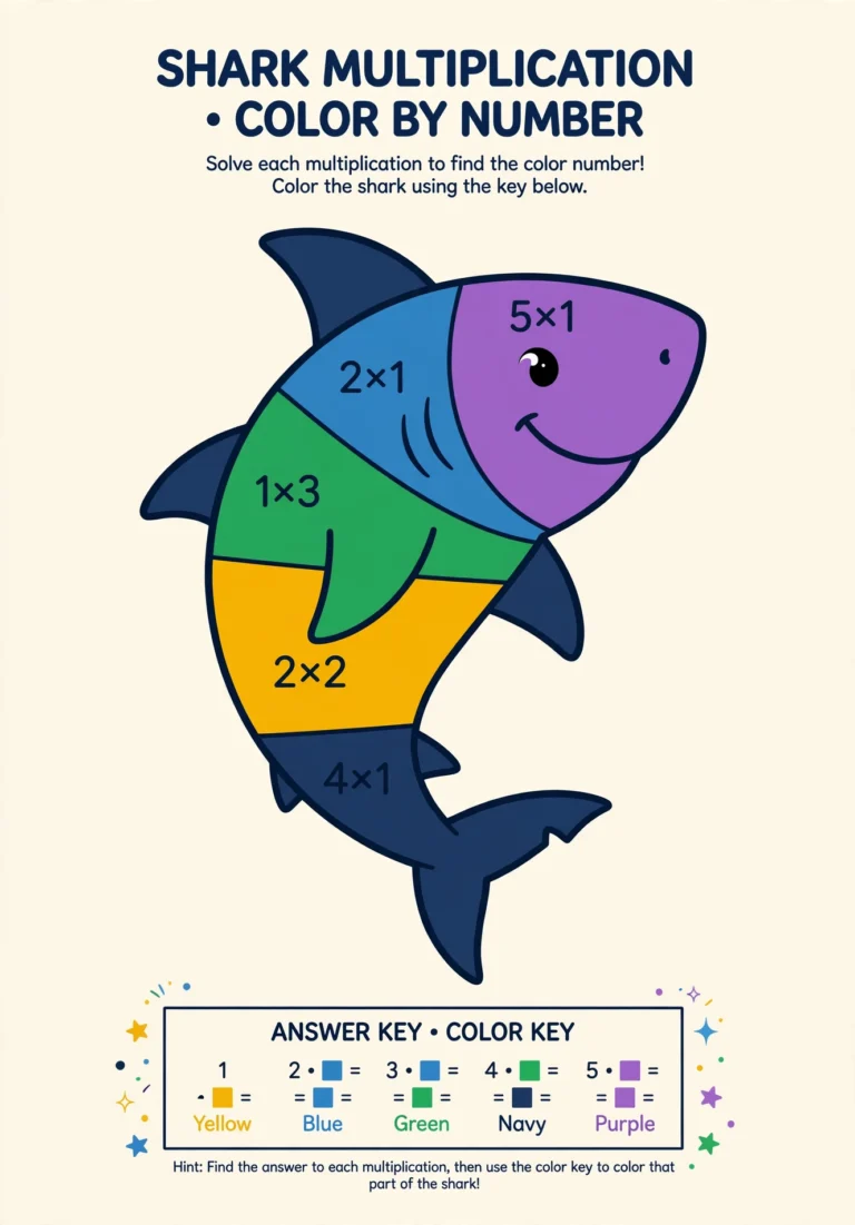 Shark Multiplication Color-by-Number