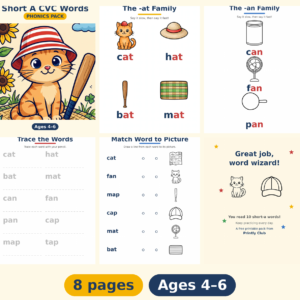 Short A CVC Words Phonics Pack — Free Printable Pack