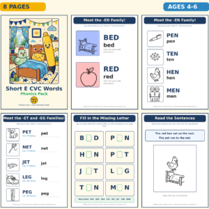 Short E CVC Words Phonics Pack — Free Printable Pack