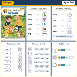 Short U CVC Words Phonics Pack — Free Printable Pack