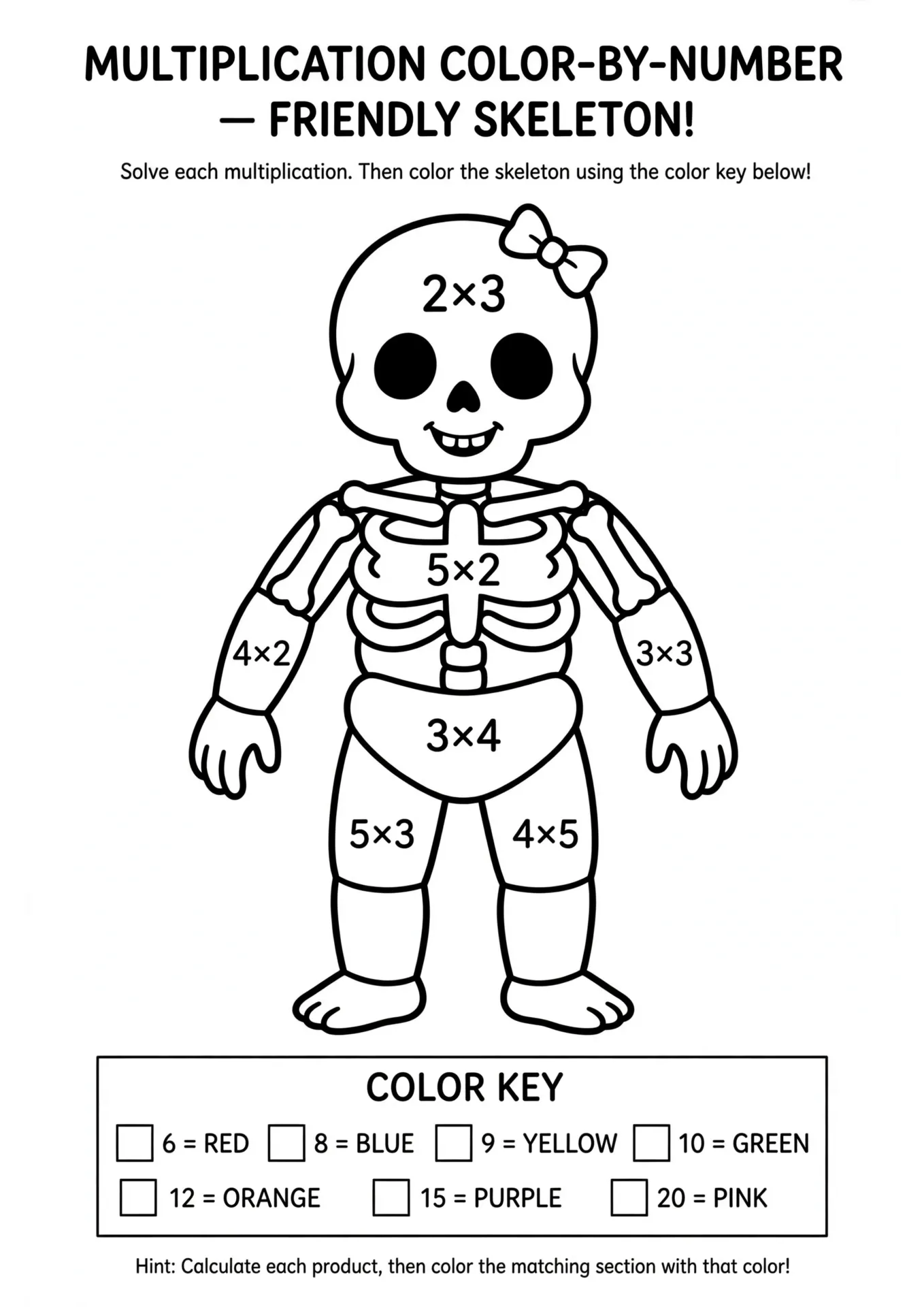 Skeleton Multiplication Color by Number