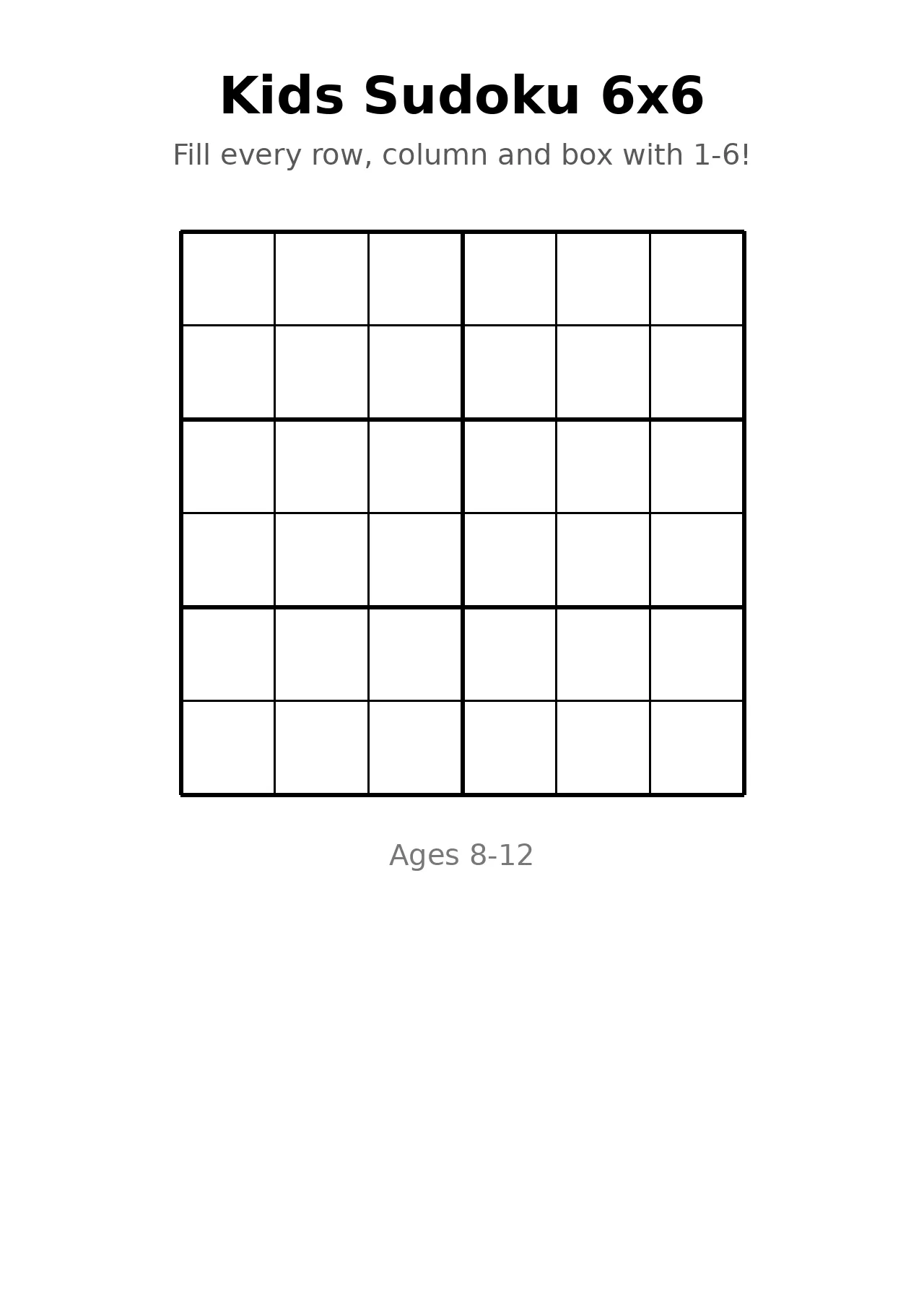 Kids 6x6 sudoku puzzle