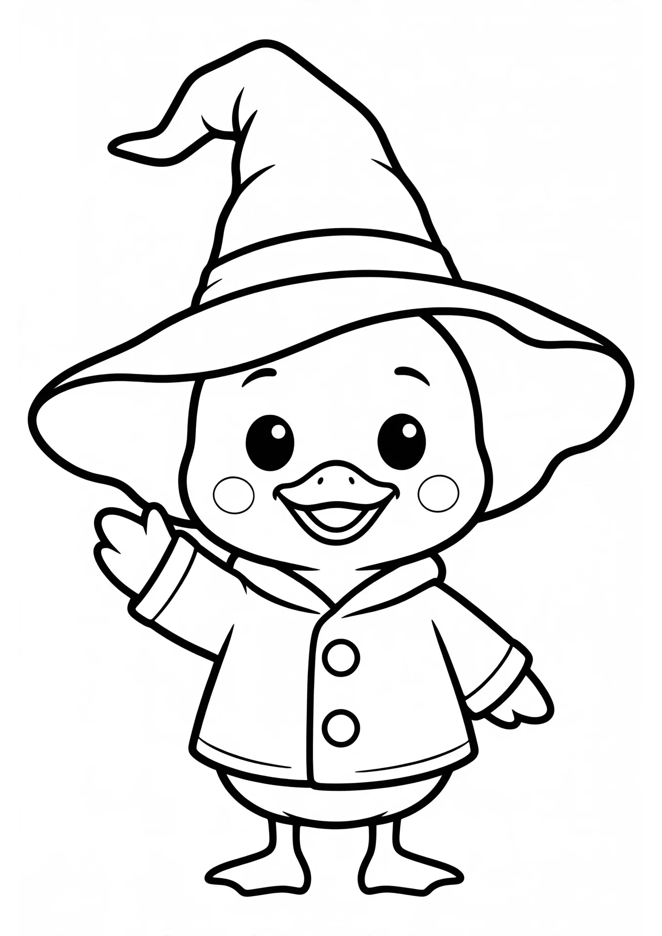 Tilly the Duckling in a Witch Hat coloring page