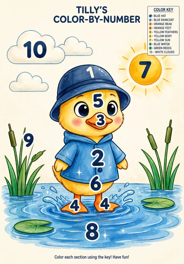 Tilly the Duckling Color-by-Number Worksheet — Free Printable