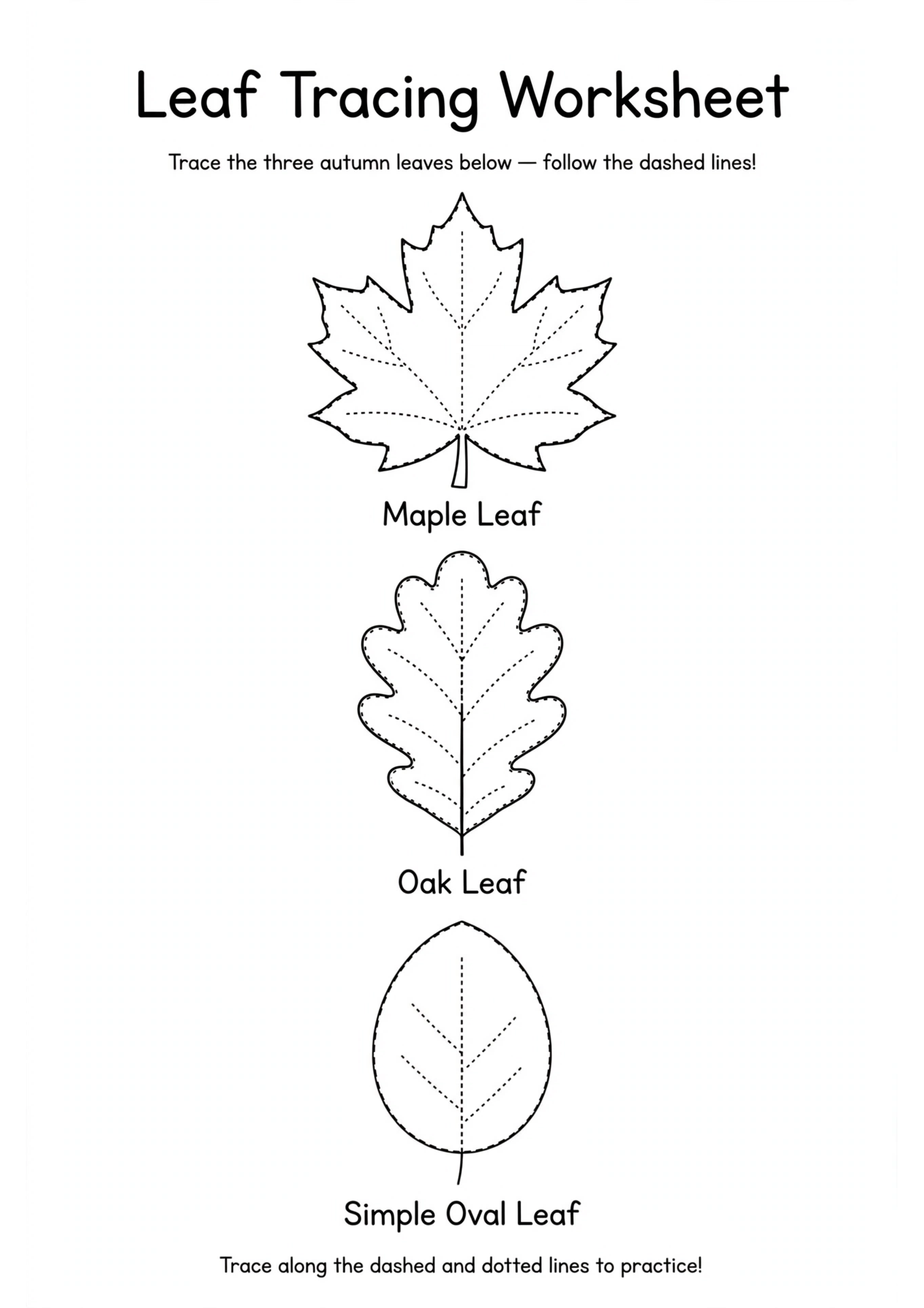 Fall Leaves tracing worksheet