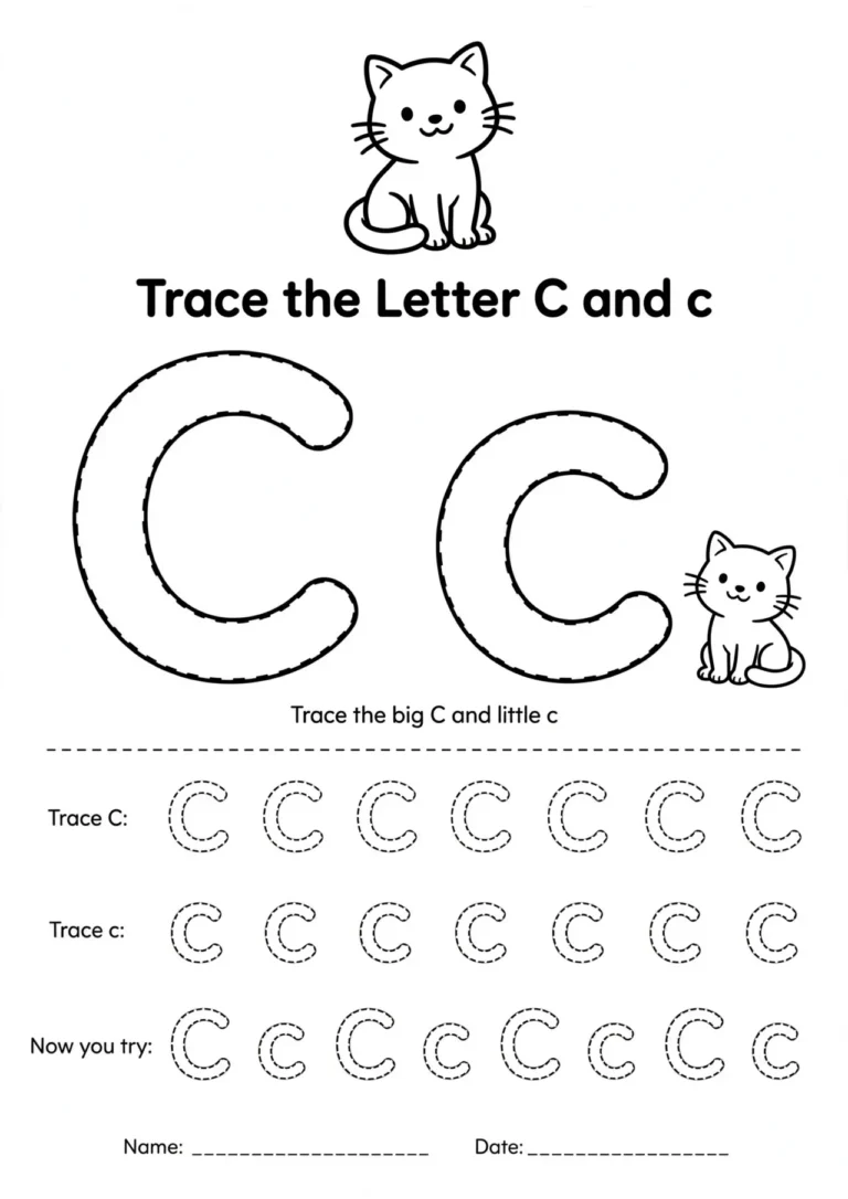 Letter C Tracing Worksheet — Free Printable
