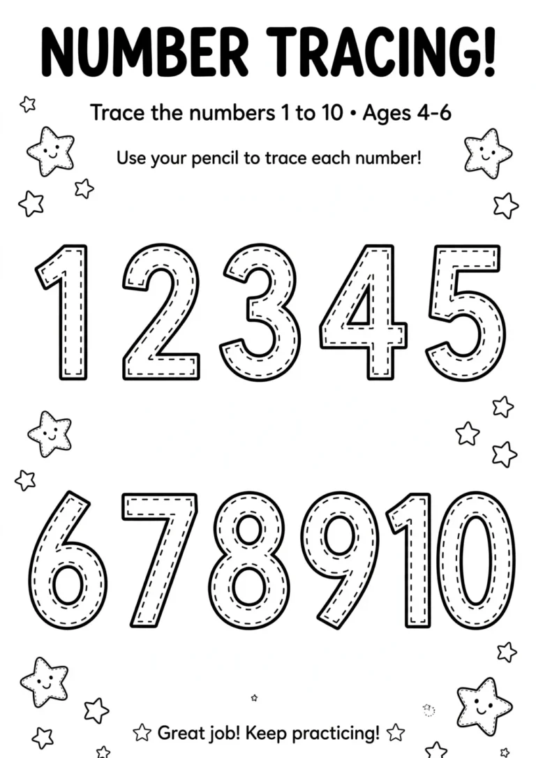 Numbers 1 to 10 Tracing Worksheet — Free Printable