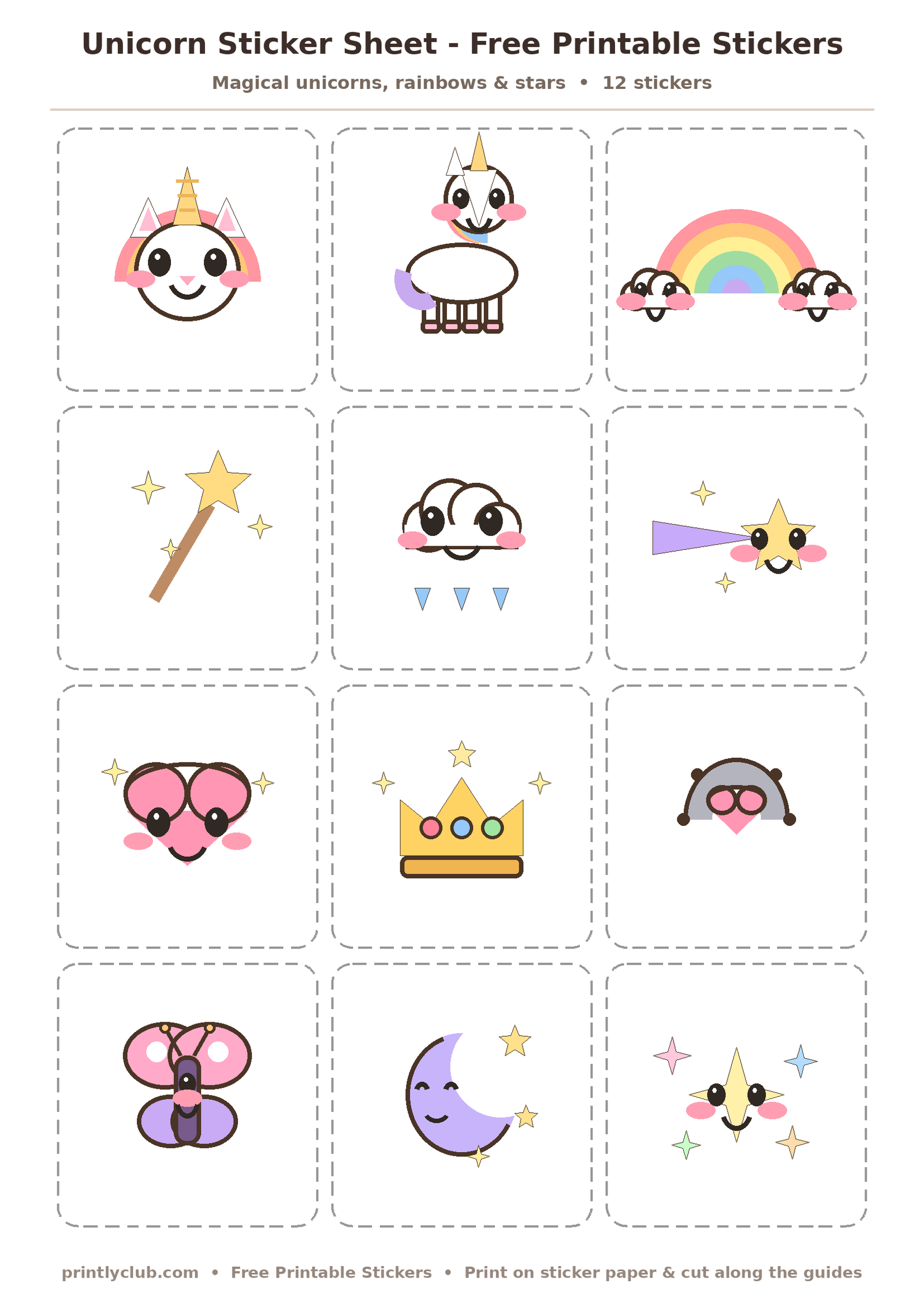 Unicorn Sticker Sheet - Free Printable Stickers