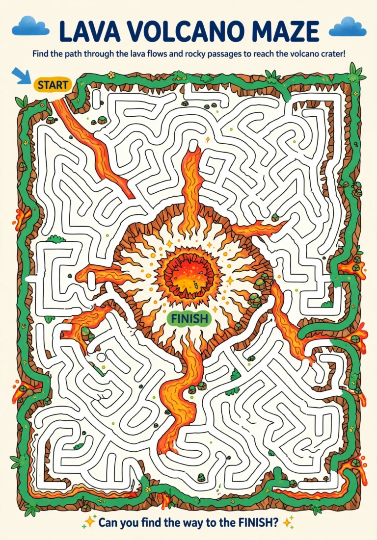 Volcano Hard Maze — Free Printable