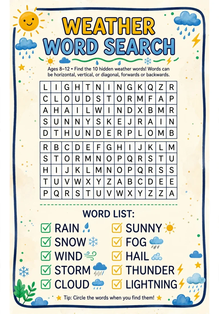 Weather Word Search — Free Printable