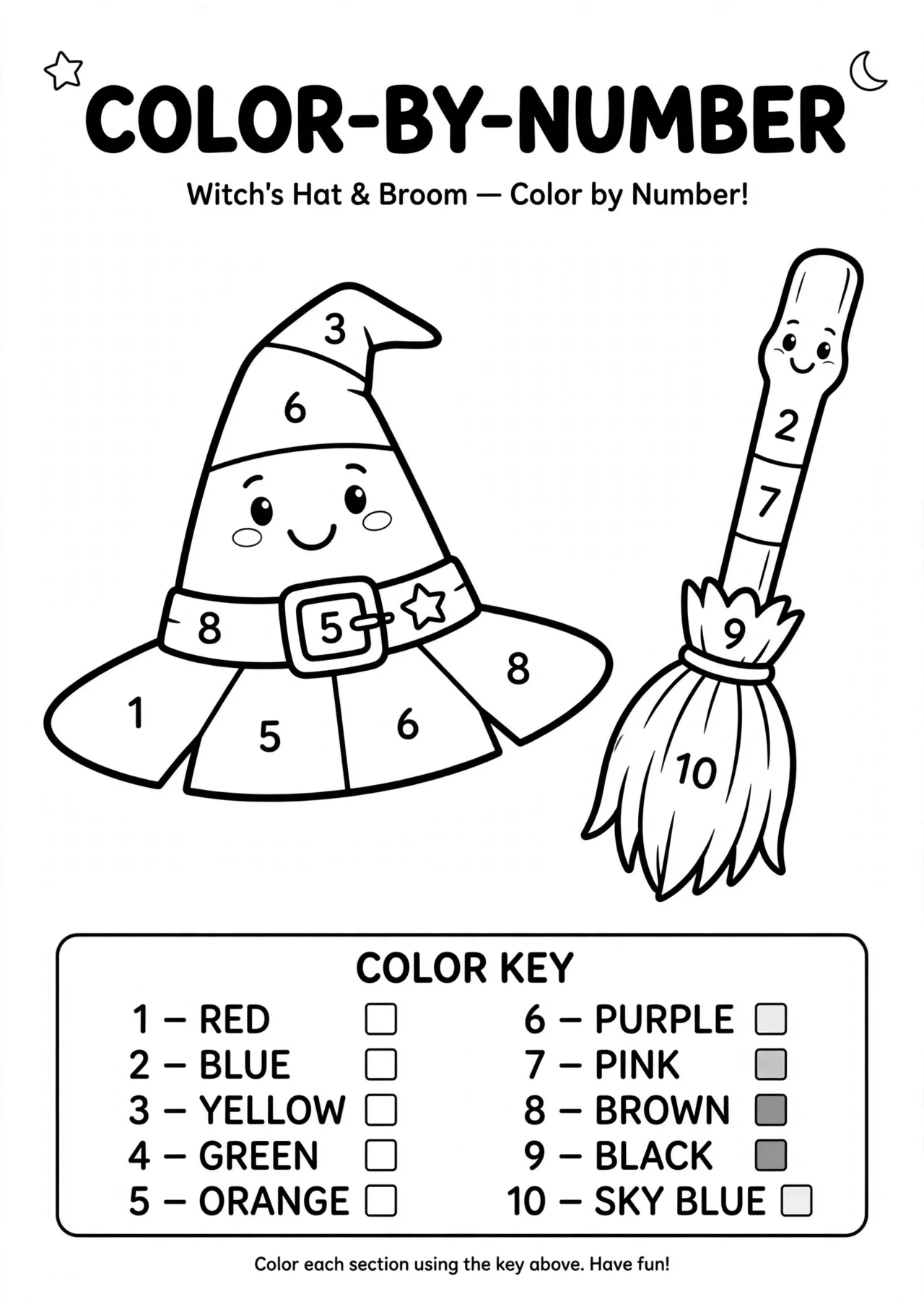 Witch Color by Number (1-10)