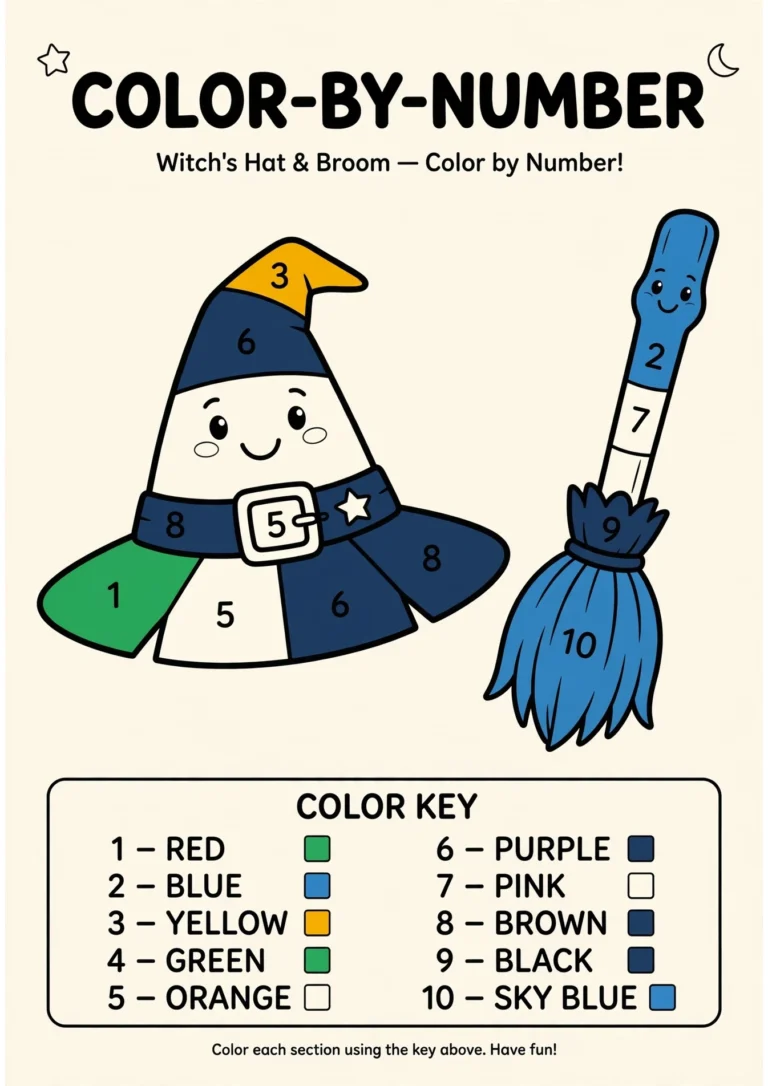 Witch Color by Number (1–10) — Free Printable