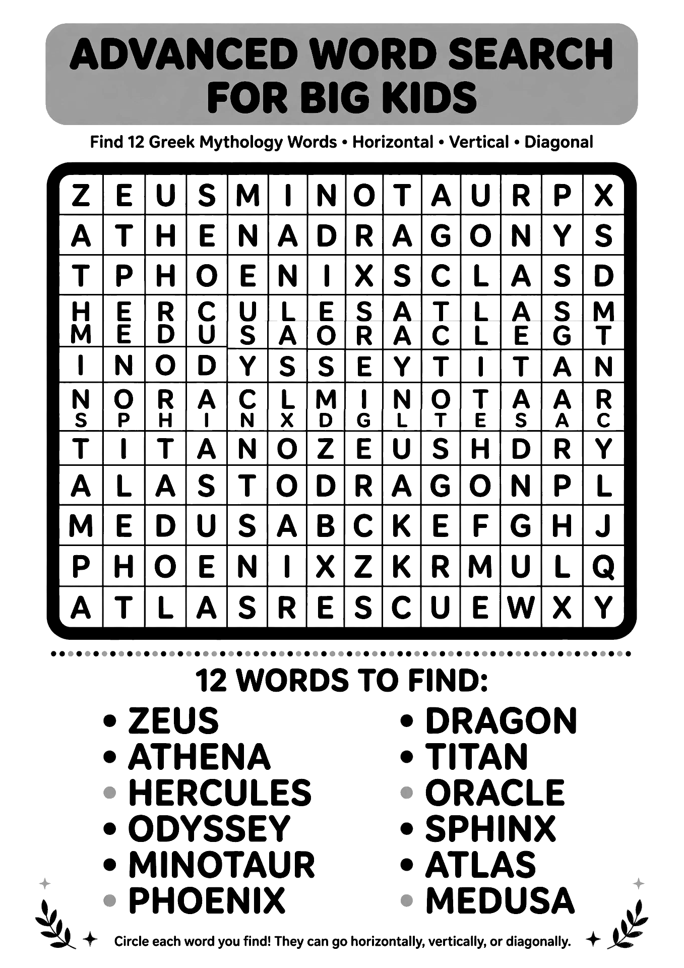 Mythology word search 12 words