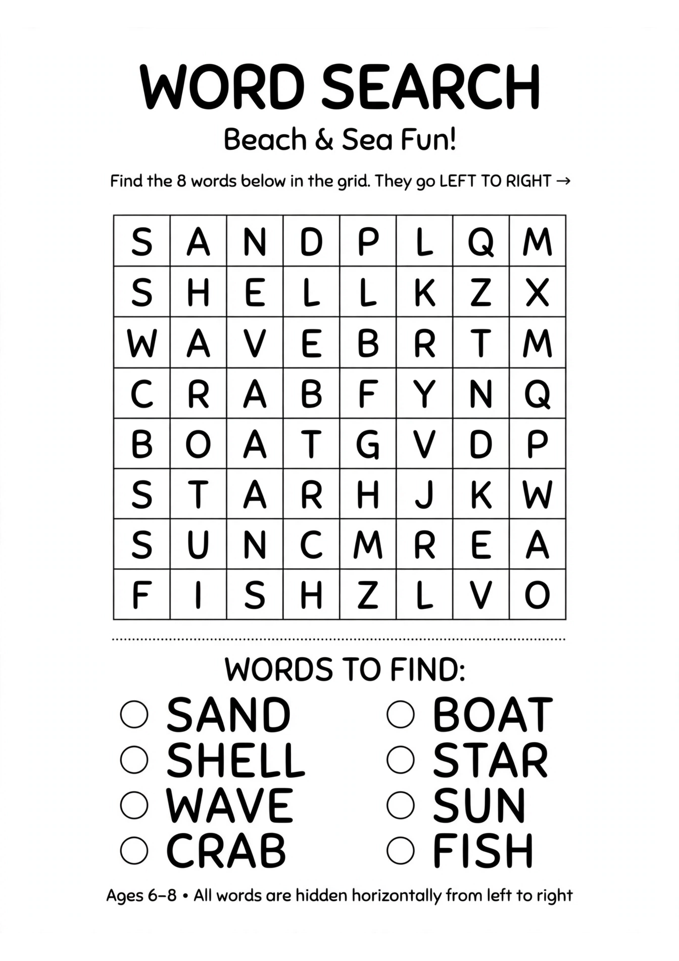 Beach Word Search