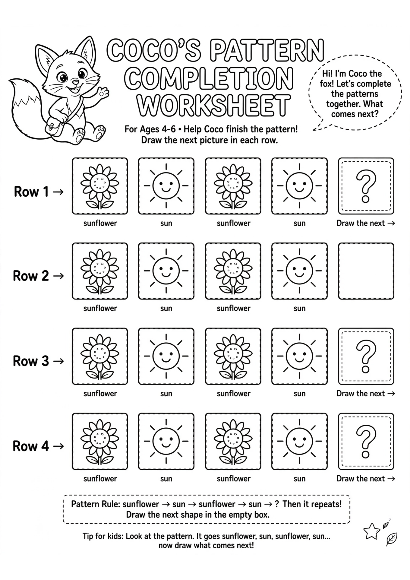 Coco the Fox Pattern Worksheet