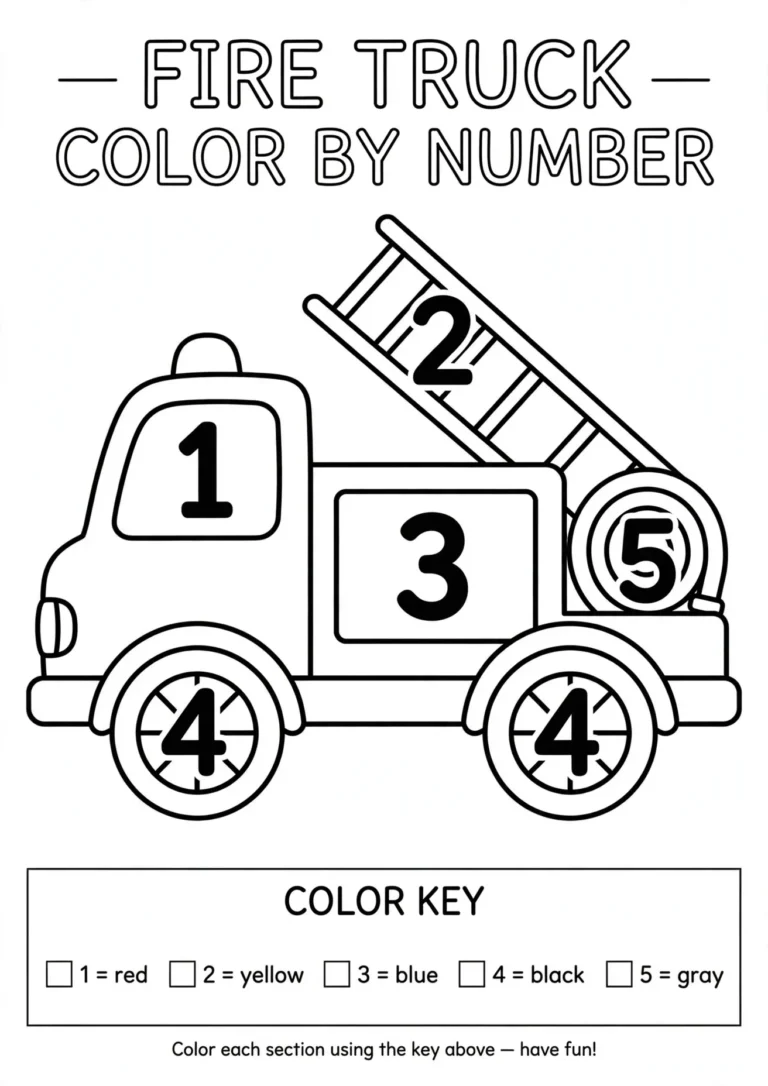 Fire Truck Color-by-Number Worksheet — Free Printable