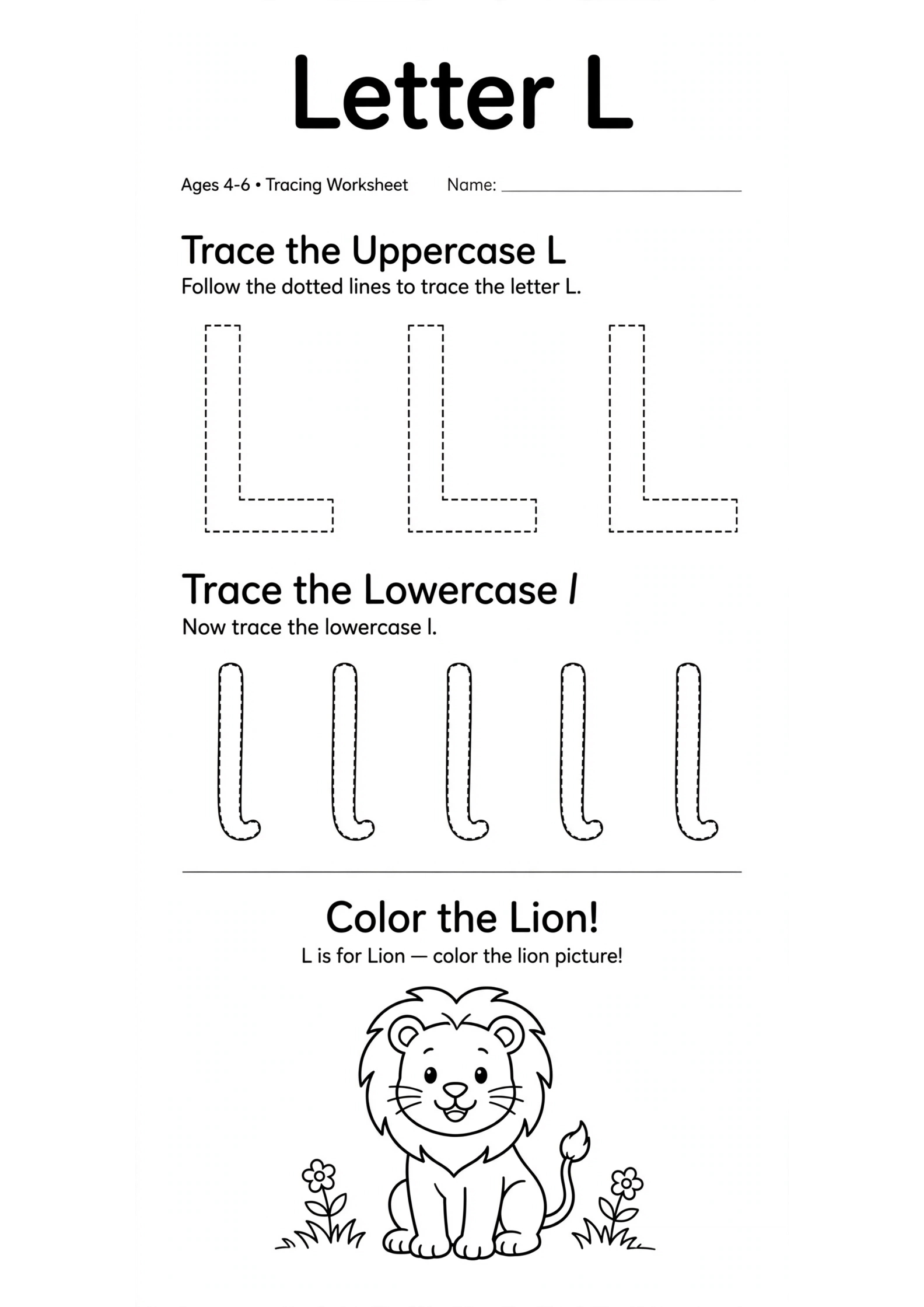 Letter L Tracing Worksheet