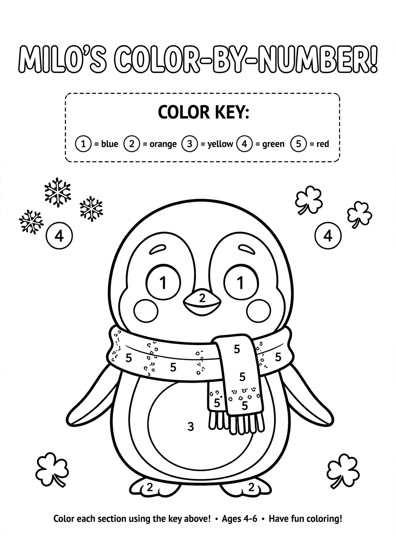 Milo the Penguin Color-by-Number