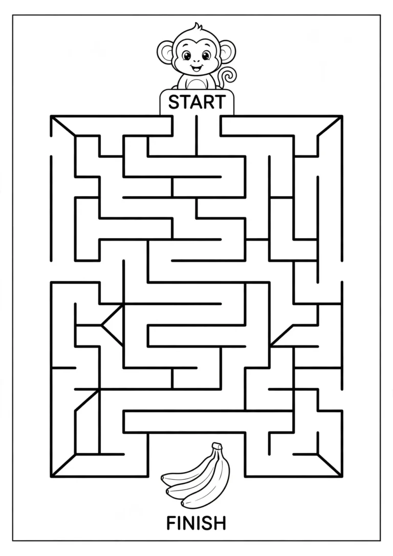 Monkey Maze: Help the Monkey Find the Bananas — Free Printable